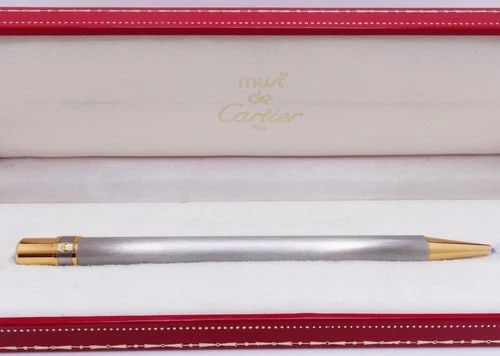 CARTIER MUST DE CARTIER SILVER & GOLD PLAQUE CLIPLESS BALLPOINT PEN BOX (1 of 2)