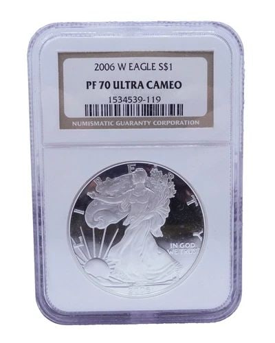 2006 W AMERICAN EAGLE SILVER $1 DOLLAR COIN - NGC PF 70 ULTRA CAMEO: 2006 W American Eagle Silver $1 Dollar NGC Certified - PF 70 Ultra Cameo