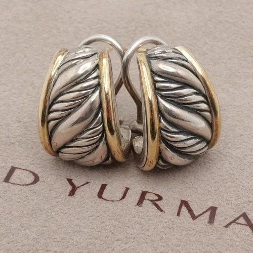 DAVID YURMAN STERLING SILVER 18K YELLOW GOLD TAPERED CABLE OMEGA BACK EARRINGS (1 of 2)