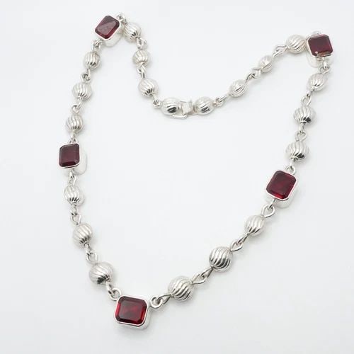 BRENDA SCHOENFELD STERLING SILVER MEXICO RED GLASS STONE STATION NECKLACE 18.5" (1 of 2)