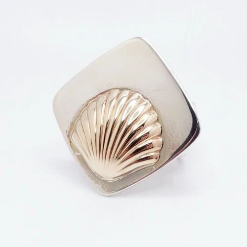 PIERRE CARDIN PARIS NEW YORK STERLING 14K YELLOW GOLD SEA SHELL RING - SIZE 7 (1 of 2)