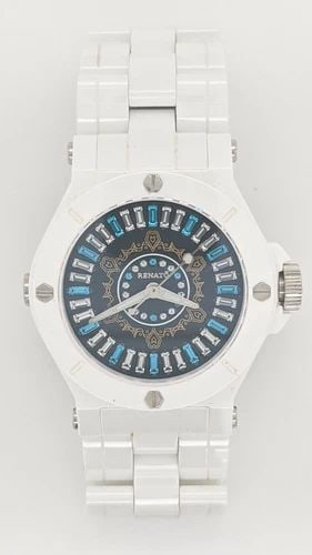 RENATO TOPAZ & WHITE CERAMIC QUARTZ WATCH - 36MM LIMITED EDITION: RENATO TOPAZ & WHITE CERAMIC QUARTZ WATCH - 36MM LIMITED EDITION Renato Topaz & White Ceramic Quartz Watch Case Size - 36mm Limited Edition 67 / 75 Bracelet Fits Up to a 6.5" Wrist New Battery Install