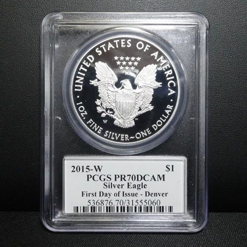 2015 W EAGLE 1 OZ SILVER DOLLAR FDI DENVER PCGS PR70 DCAM MERCANTI SIGNED (1 of 2)