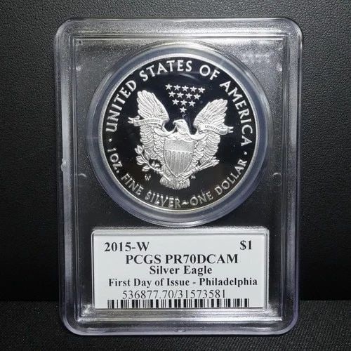 2015 W EAGLE 1 OZ SILVER DOLLAR FDI PHILADELPHIA PCGS PR70 DCAM MERCANTI SIGNED (1 of 2)