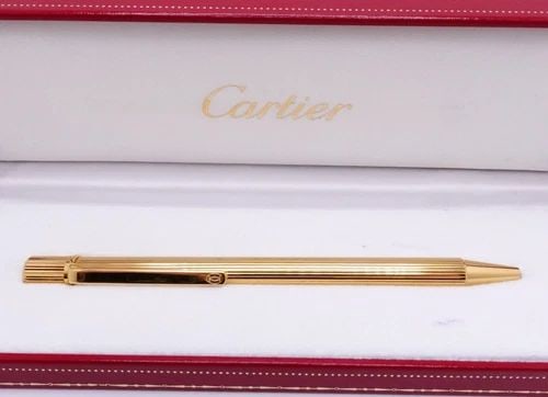CARTIER MUST DE CARTIER GOLD PLAUQE BALLPOINT PEN WITH BOX (1 of 2)