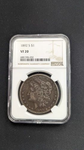 1892 S MORGAN SILVER $1 DOLLAR COIN - NGC VF 20: 1892 S Morgan Silver $1 Dollar Coin NGC Certified - VF 20