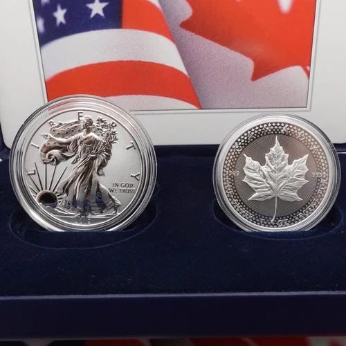2019 US & CANADIAN PRIDE OF TWO NATION LIMITED EDITION SILVER COIN SET OGP COA: 2019 U.S Mint & Royal Canadian Mint Pride of Two Nation Limited Edition 1 Troy Oz. Silver Two- Coin Set Item # 19XB Coins Specification as follow; (1) American Eagle Dollar $1 USD Finish - Enhanced Re
