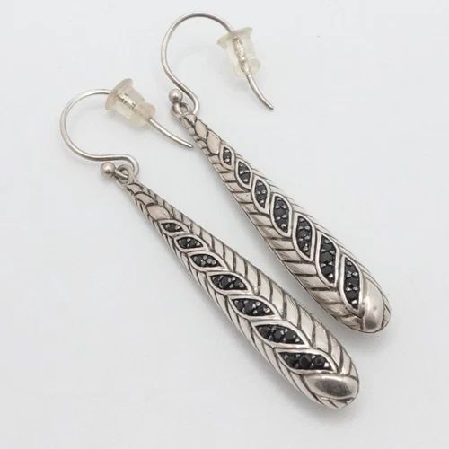 JOHN HARDY STERLING SILVER PAVE BLACK SAPPHIRE DROP HOOK EARRINGS (1 of 2)