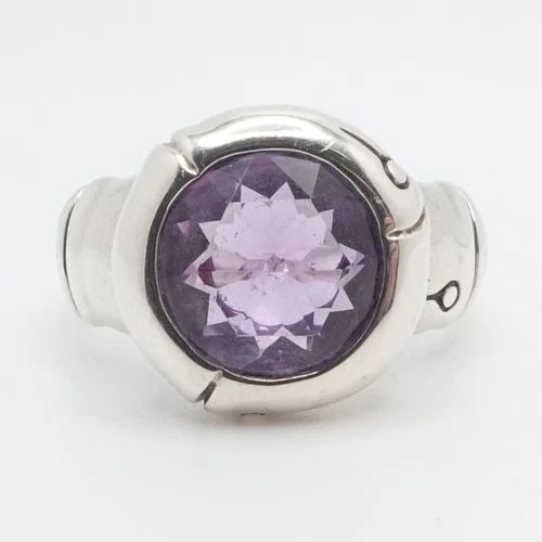 JOHN HARDY BAMBOO STERLING SILVER AMETHYST RING SIZE 7.25: JOHN HARDY BAMBOO STERLING SILVER AMETHYST RING SIZE 7.25 John Hardy Bamboo Collection Sterling Silver Amethyst Ring Size - 7.25 Band Width - 3.5mm Gemstone Size - 14mm Total Weight - 7.5 Grams Hallma