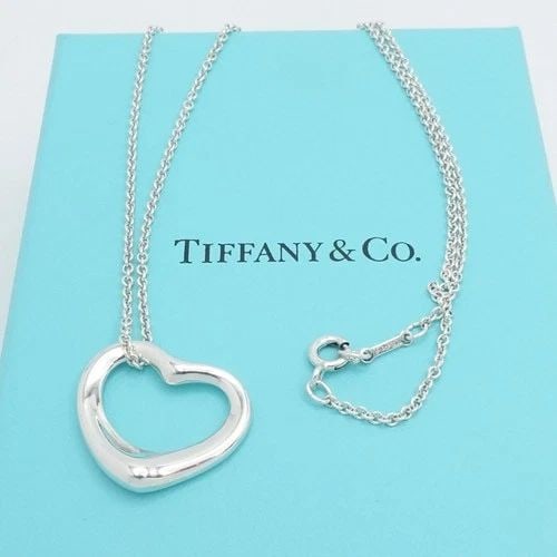TIFFANY & CO. PERETTI STERLING SILVER OPEN HEART 22MM PENDANT NECKLACE 16" BOX: TIFFANY & CO. PERETTI STERLING SILVER OPEN HEART 22MM PENDANT NECKLACE 16" BOX Tiffany & Co. Elsa Peretti Sterling Silver Open Heart Pendant Chain Necklace Length - 16" Long Chain Width - 1.5mm Thick 
