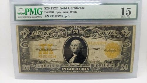 1922 $20 GOLD CERTIFICATE PMG 15 - FR#1187 - LARGE SIZE NOTE (1 of 2)