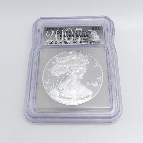 2007 W AMERICAN EAGLE SILVER $1 DOLLAR COIN FIRST DAY OF ISSUE - ICG PR70 DCAM (1 of 2)