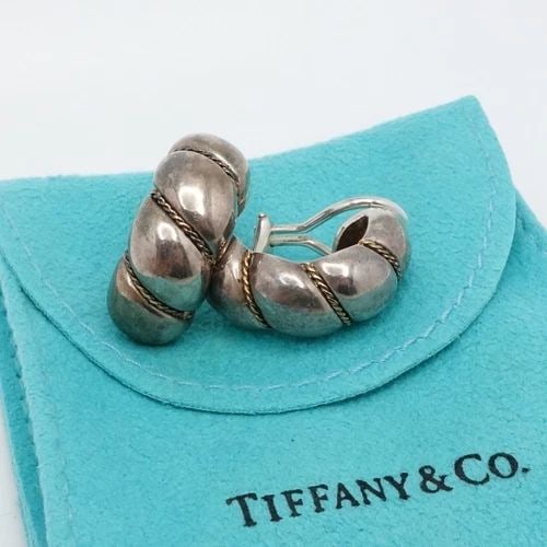 1990 TIFFANY & CO. STERLING SILVER 18K YELLOW GOLD SHRIMP SHELL CLIP ON EARRINGS (1 of 2)