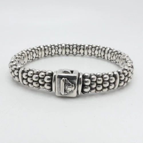 LAGOS SIGNATURE CAVIAR STERLING SILVER BEADED MEDIUM BRACELET WITH POUCH (1 of 2)