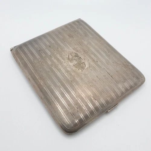 STERLING SILVER CIGARETTE CARD CASE HOLDER - MONOGRAM 105 GRAMS: STERLING SILVER CIGARETTE CARD CASE HOLDER - MONOGRAM 105 GRAMS Vintage Sterling Silver Cigarette/Card Case Holder Length - 3 3/4" Width - 3 1/4" Depth - 11mm Total Weight - 105.3 Grams Hallmark - STE