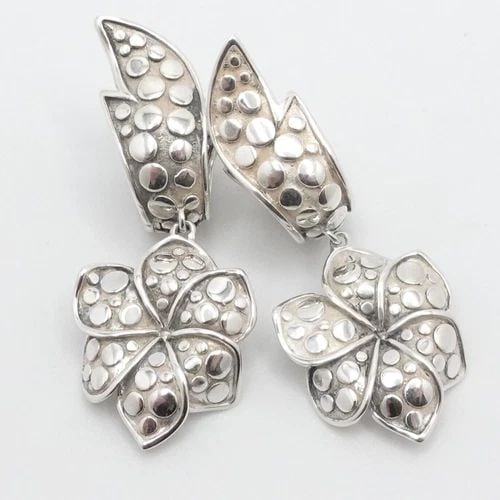 JOHN HARDY STERLING SILVER AYU DOT FRANGIPANI FLOWER DROP EARRINGS (1 of 2)