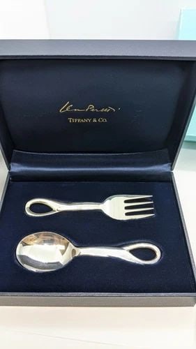 1984 TIFFANY & CO. ELSA PERETTI PADOVA BABY FORK & SPOON SET - BOX & POUCH (1 of 2)