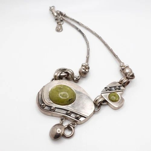 OP SILVER 950 GREEN GEMSTONE PENDANT CHAIN CHUNKY NECKLACE - 19" (1 of 2)