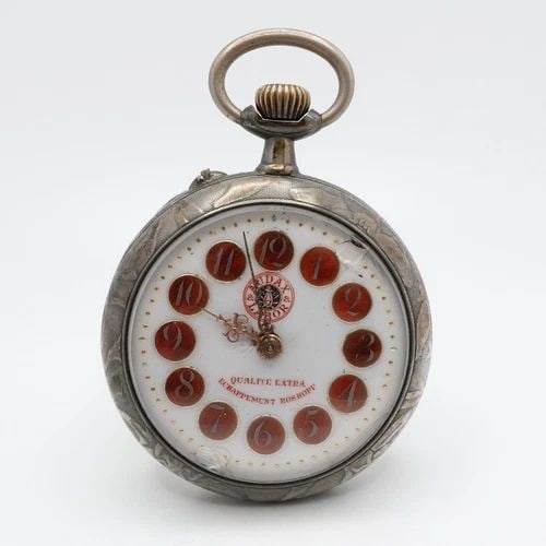AUDAX & LABOR ROSKOPT SILVER FLOWER MANUAL POCKET WATCH - 56MM SOLD AS IS (1 of 2)