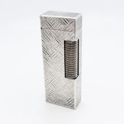 DUNHILL SILVER ROLLASGAS FLORENTINE CROSS HATCH PATTERN LIGHTER - SOLD AS IS (1 of 2)