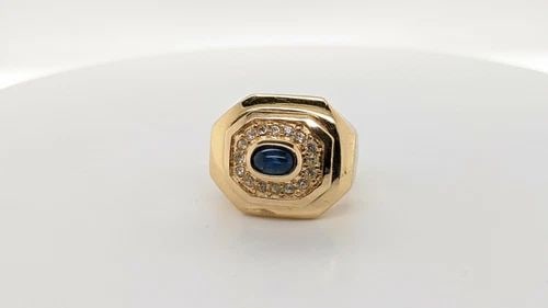CHRISTIAN DIOR YELLOW GOLD PLATED RING WITH BLUE CABOCHON - ADJUSTABLE RING SIZE (1 of 2)
