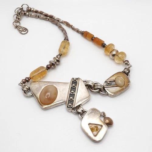 OP SILVER 950 CITRINE GEMSTONE PENDANT CHUNKY CHAIN NECKLACE - 18" (1 of 2)