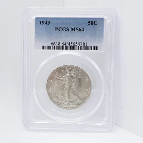 1943 LIBERTY WALKING SILVER HALF DOLLAR - PCGS MS 64 (1 of 2)
