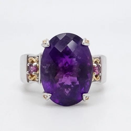 GEMS EN VOGUE STERLING SILVER OVAL AMETHYST GEMSTONE COCKTAIL RING - SIZE 11.25 (1 of 2)