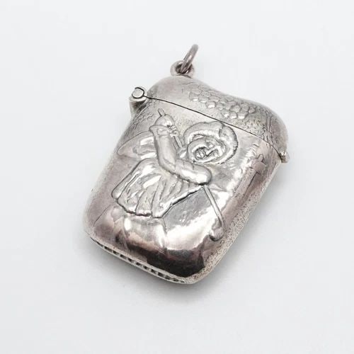 STERLING SILVER LADY GOLFER VESTA MATCH CASE HOLDER - 1.5" X 1.25" (1 of 2)
