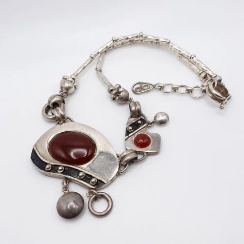 OP SILVER 950 CARNELIAN GEMSTONE PENDANT CHAIN CHUNKY NECKLACE - 19" (1 of 2)