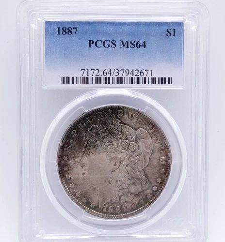 1887 MORGAN SILVER DOLLAR $1 COIN - PCGS MS 64 (1 of 2)