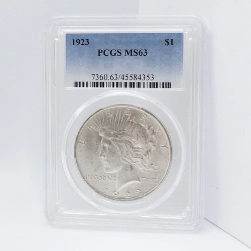 1923 PEACE SILVER $1 DOLLAR COIN - PCGS MS 63 (1 of 2)