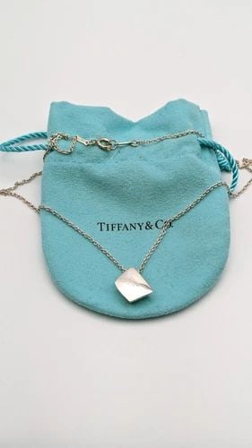 TIFFANY & CO. ELSA PERETTI STERLING SILVER BOX SHAPE PENDANT NECKLACE 18" LONG (1 of 2)