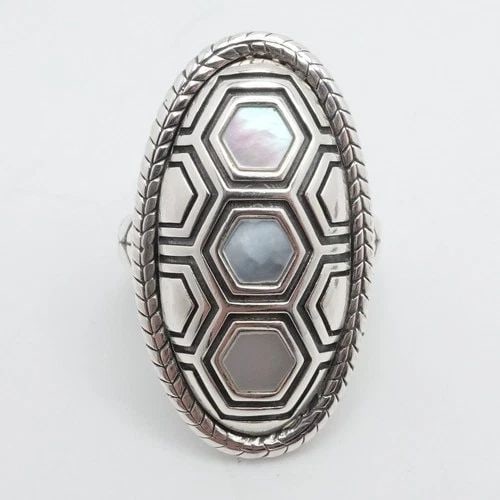 JAI JOHN HARDY STERLING SILVER MOTHER OF PEARL INLAY TURTLE LONG RING SIZE 5.25 (1 of 2)