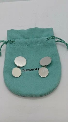 TIFFANY & CO. STERLING SILVER CLASSIC ROUND CHAIN CUFF LINKS (1 of 2)