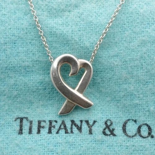 TIFFANY & CO. STERLING SILVER PICASSO LOVING HEART PENDANT NECKLACE 16" POUCH (1 of 2)