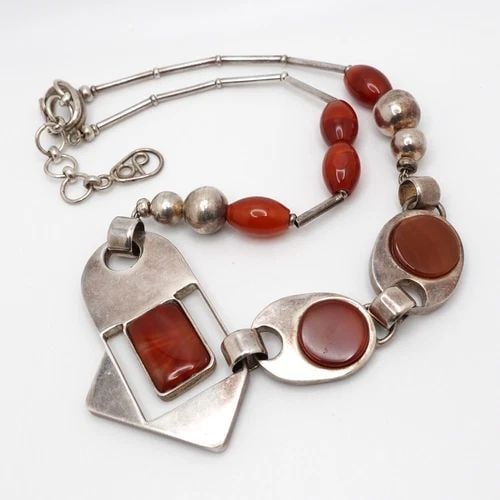 OP SILVER 950 CARNELIAN GEMSTONE PENDANT CHUNKY CHAIN NECKLACE - 18" (1 of 2)