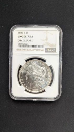 1882 S MORGAN SILVER $1 DOLLAR COIN - NGC UNC DETAIL: 1882 S Morgan Silver $1 Dollar Coin NGC Certified - Unc Details OBV CLEANED