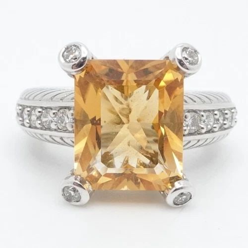 JUDITH RIPKA STERLING SILVER CITRINE CLEAR CUBIC ZIRCONIA COCKTAIL RING 6.25: JUDITH RIPKA STERLING SILVER CITRINE CLEAR CUBIC ZIRCONIA COCKTAIL RING 6.25 Judith Ripka Sterling Silver Citrine Gemstone & Clear Cubic Zirconia Prong Cocktail Ring Size - 6.25 Band Width - 3mm Gemst
