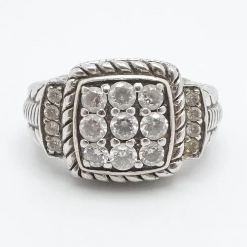 JUDITH RIPKA STERLING SILVER PAVE CLEAR CUBIC ZIRCONIA CABLE RING SIZE 6.25: JUDITH RIPKA STERLING SILVER PAVE CLEAR CUBIC ZIRCONIA CABLE RING SIZE 6.25 Judith Ripka Sterling Silver Pave Clear Cubic Zirconia Cable Ring Size - 6.25 Band Width - 3mm Height - 13mm Total Weight - 