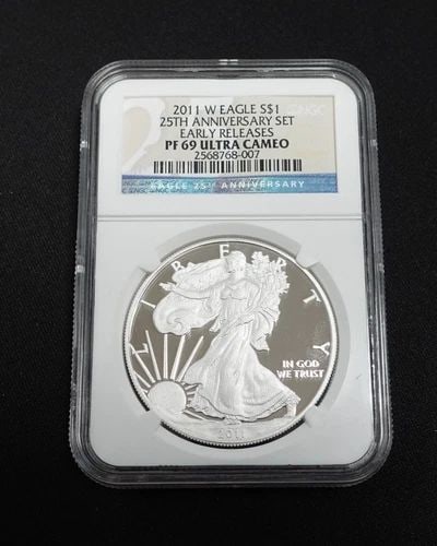 2011 W EAGLE SILVER $1 EARLY RELEASES BY 25TH ANNIVERSARY - NGC PF69 ULTRA CAMEO: 2011 W American Eagle Silver $1 Early Releases by 25th Anniversary NGC Certified - PF69 Ultra Cameo Listing is shown for ONE coin only