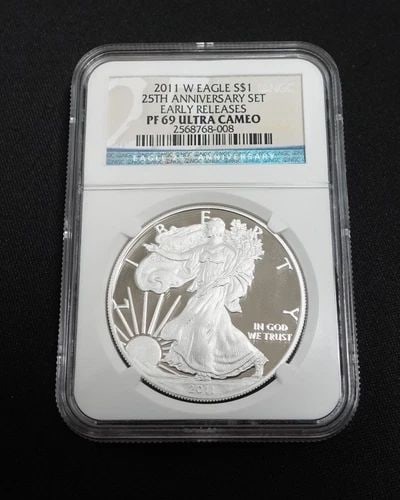 2011 W EAGLE SILVER $1 EARLY RELEASES BY 25TH ANNIVERSARY - NGC PF69 ULTRA CAMEO: 2011 W American Eagle Silver $1 Early Releases by 25th Anniversary NGC Certified - PF69 Ultra Cameo Listing is shown for ONE coin only