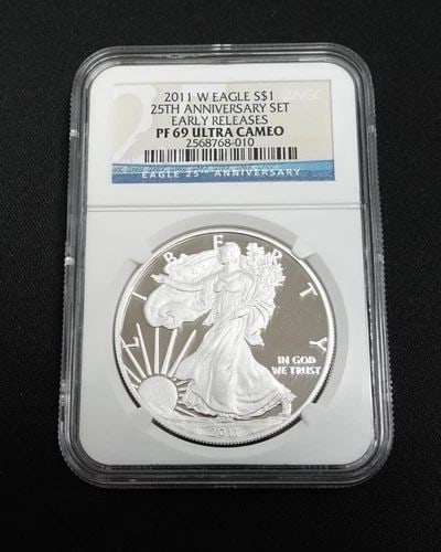 2011 W EAGLE SILVER $1 EARLY RELEASES BY 25TH ANNIVERSARY - NGC PF69 ULTRA CAMEO: 2011 W American Eagle Silver $1 Early Releases by 25th Anniversary NGC Certified - PF69 Ultra Cameo Listing is shown for ONE coin only