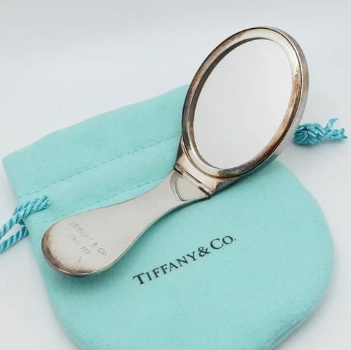 TIFFANY & CO. HAND HELD FOLDING COMPACT TRAVEL MIRROR 4" (1 of 2)