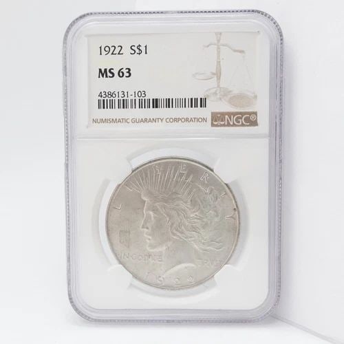 1922 PEACE SILVER DOLLAR - NGC MS 63 (1 of 2)