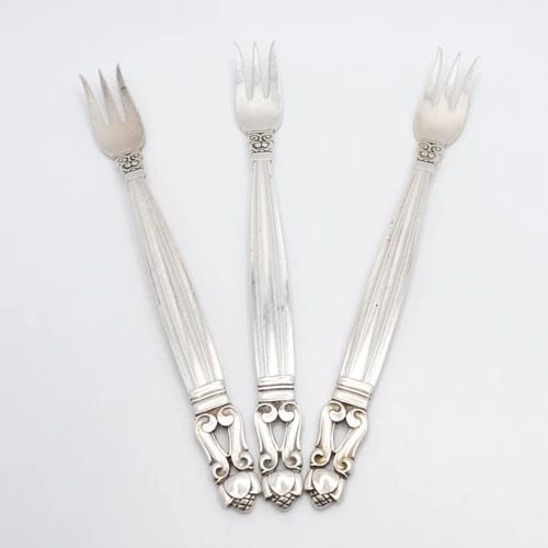 GEORG JENSEN JOHAN ROHDE STERLING SILVER ACORN OYSTER FORK 5.7" (1 of 2)
