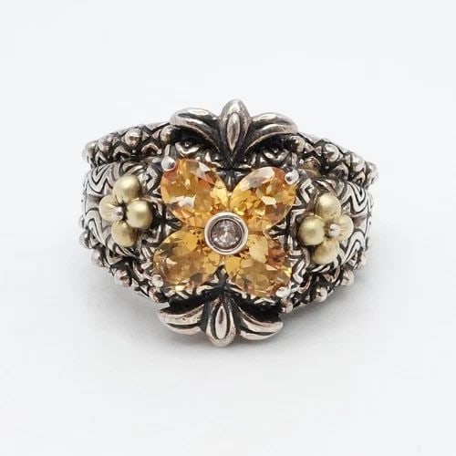 BARBARA BIXBY STERLING SILVER 18K YELLOW GOLD FLOWER CITRINE RING - SIZE 7.25 (1 of 2)