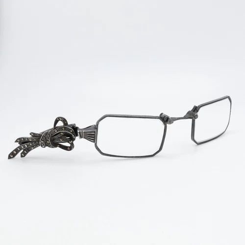 SILVER 835 FOLDING LORGNETTE GLASSES WITH RIBBON MARCASITE HANDLE (1 of 2)