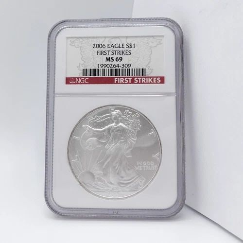 2006 AMERICAN EAGLE SILVER $1 DOLLAR COIN FIRST STRIKES - NGC MS 69: 2006 American Eagle Silver $1 Dollar First Strikes NGC Certified - MS 69 Est. Price Value - $65 USD