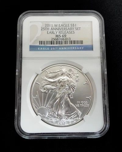 2011 W AMERICAN EAGLE SILVER $1 EARLY RELEASES BY 25TH ANNIVERSARY - NGC MS 69: 2011 W American Eagle Silver $1 Early Releases by 25th Anniversary NGC Certified - MS 69 Listing is shown for ONE coin only